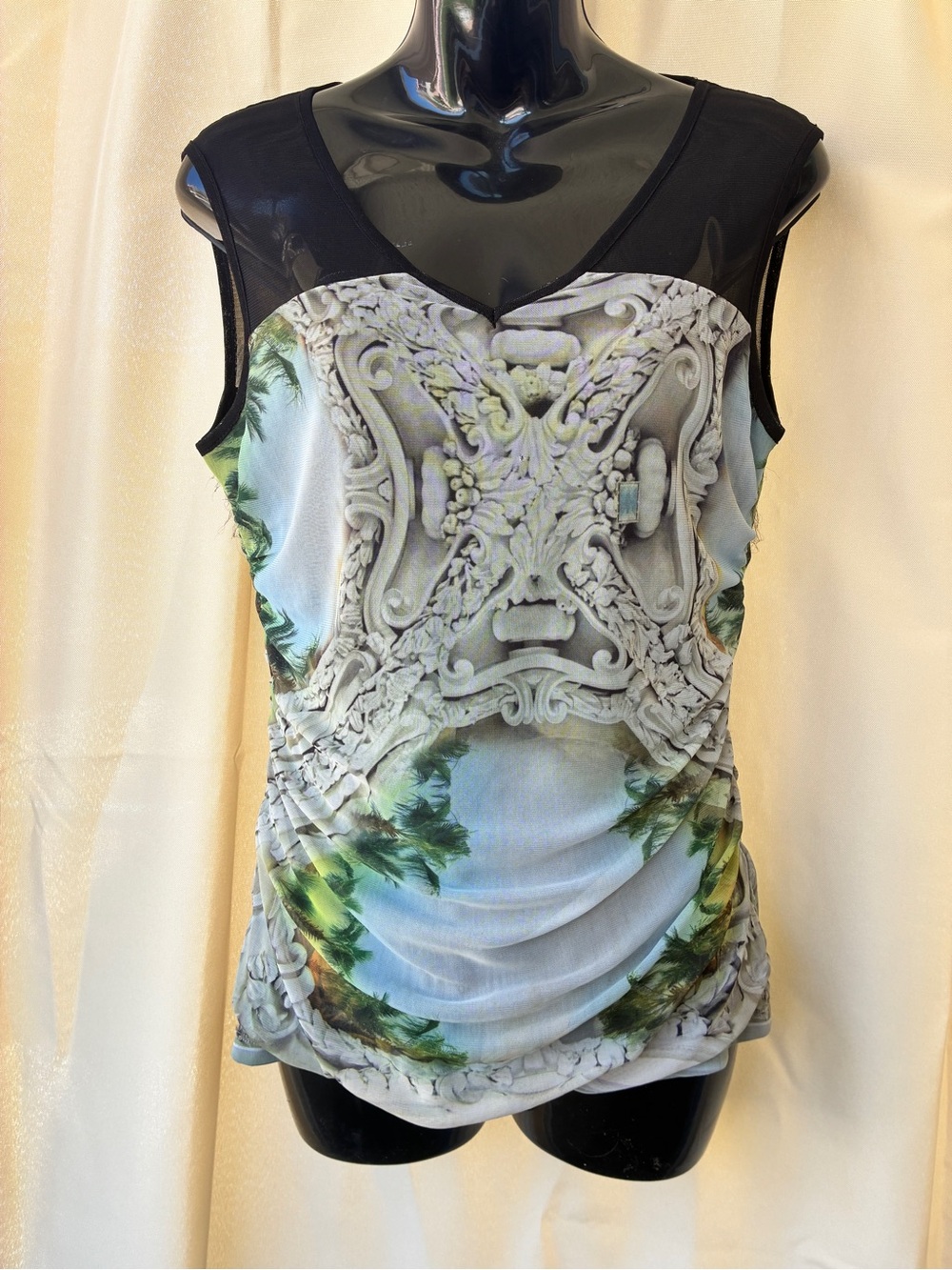 Etiole du Monde Paris Baroque Palm Tree Mesh Sleeveless Top Medium